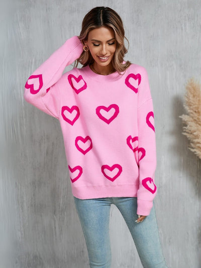 Open To Love Heart Prints Knit Sweater - Pink