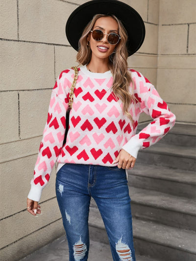 Cupids Kiss Heart Knit Sweater - Pink