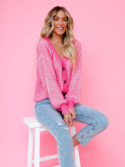 Caydence Oversized Fuzzy Knit Cardigan - Pink