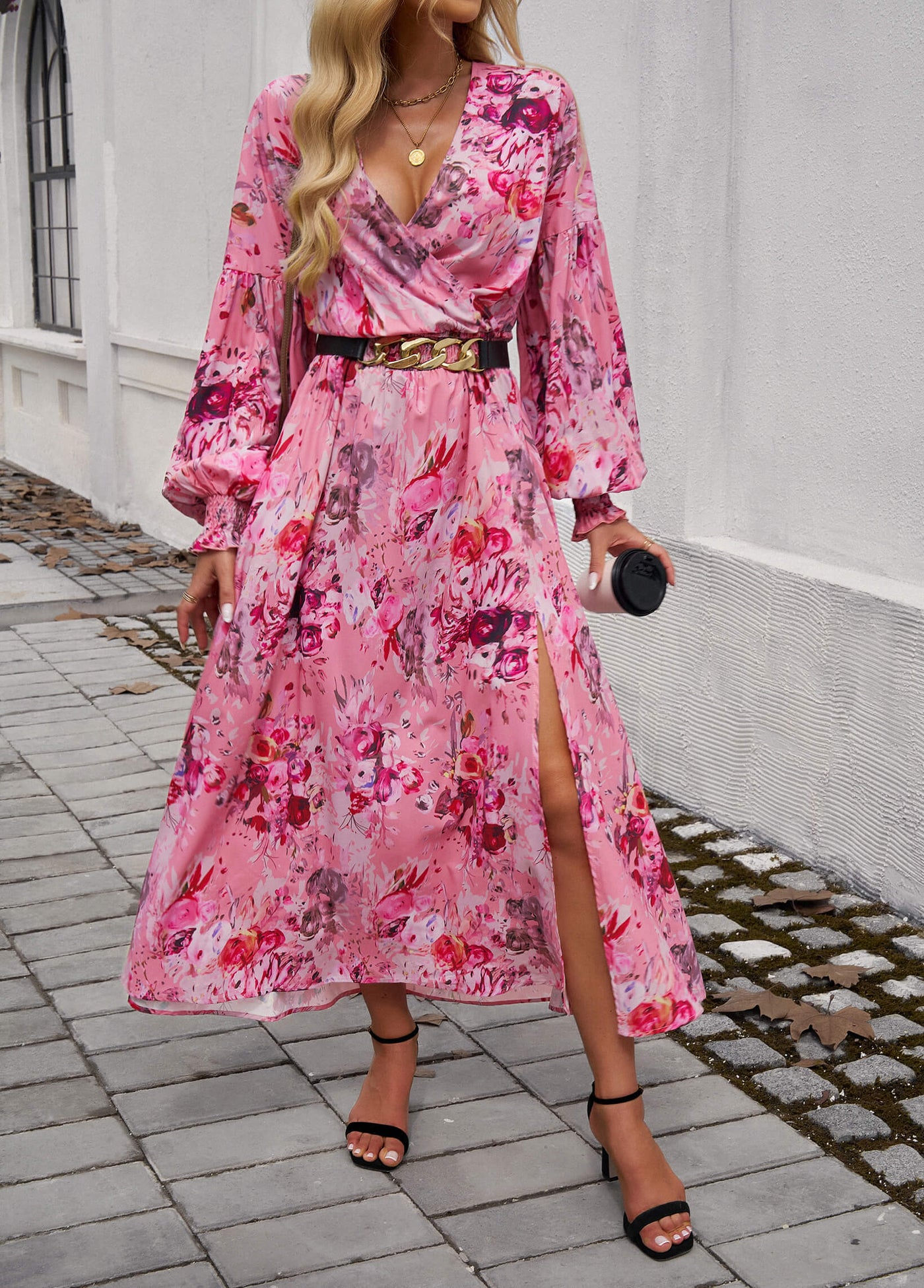 Lisette V-Neck Floral Print Tiered Maxi Dress - Pink, S / Pink Lisette V-Neck Floral Print Tiered Maxi Dress - Pink, S / Pink