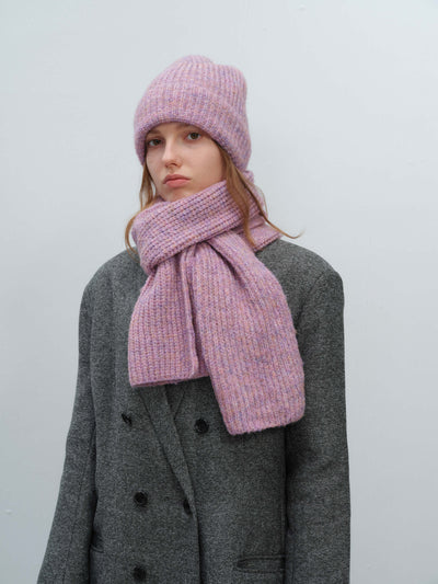 Wool Blend Cloud Beanie Scarf Matching Set - Purple