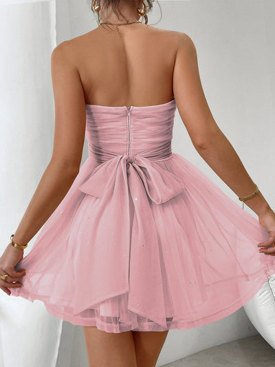 Ellison Strapless Bow Detailed Mini Dress - pink