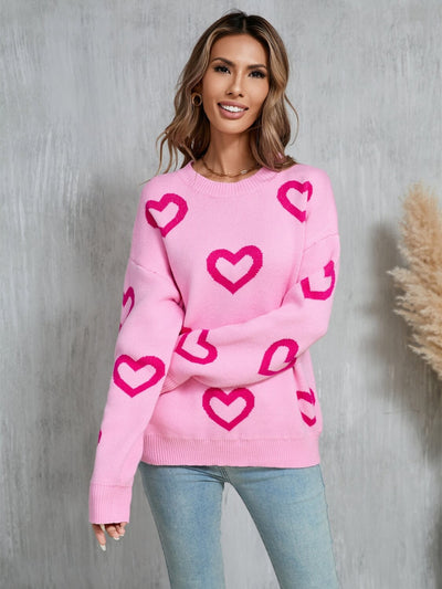 Open To Love Heart Prints Knit Sweater - Pink