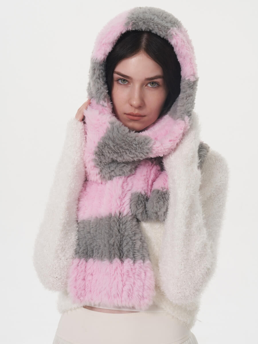 Clarita Fluffy Stripe Scarf - Pink