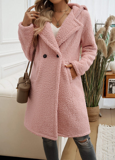 Teddy Longline Pocketed Coat - Pink