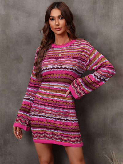 Alayah Striped Midi Sweater Dress - Pink