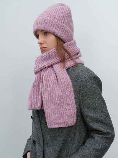 Wool Blend Cloud Beanie Scarf Matching Set - Purple