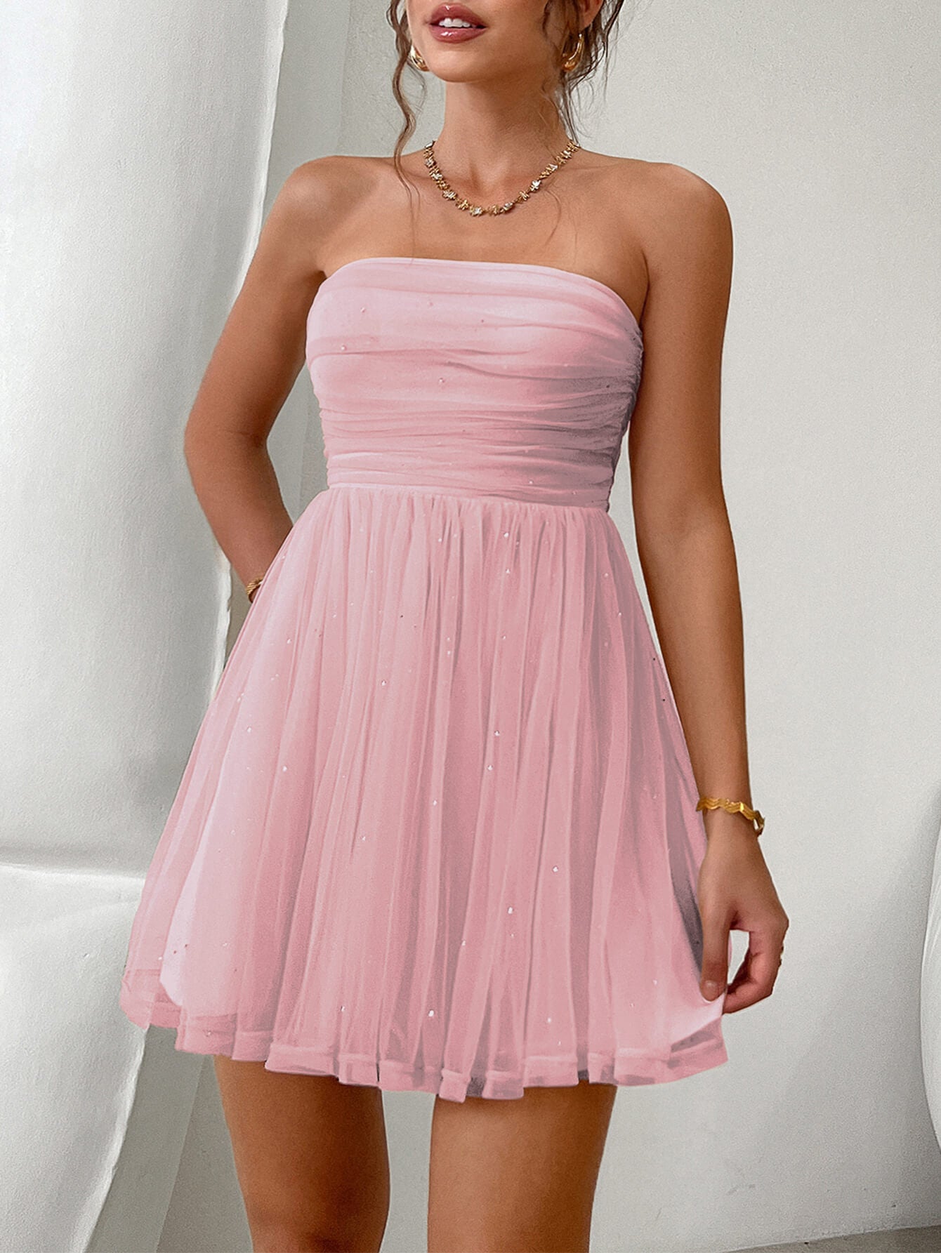 Ellison Strapless Bow Detailed Mini Dress - pink