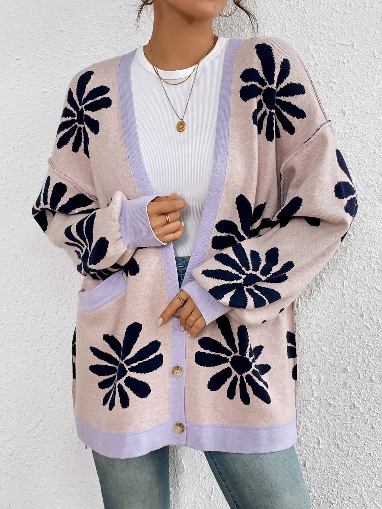 Janelle Floral Knit Cardigan - Pink