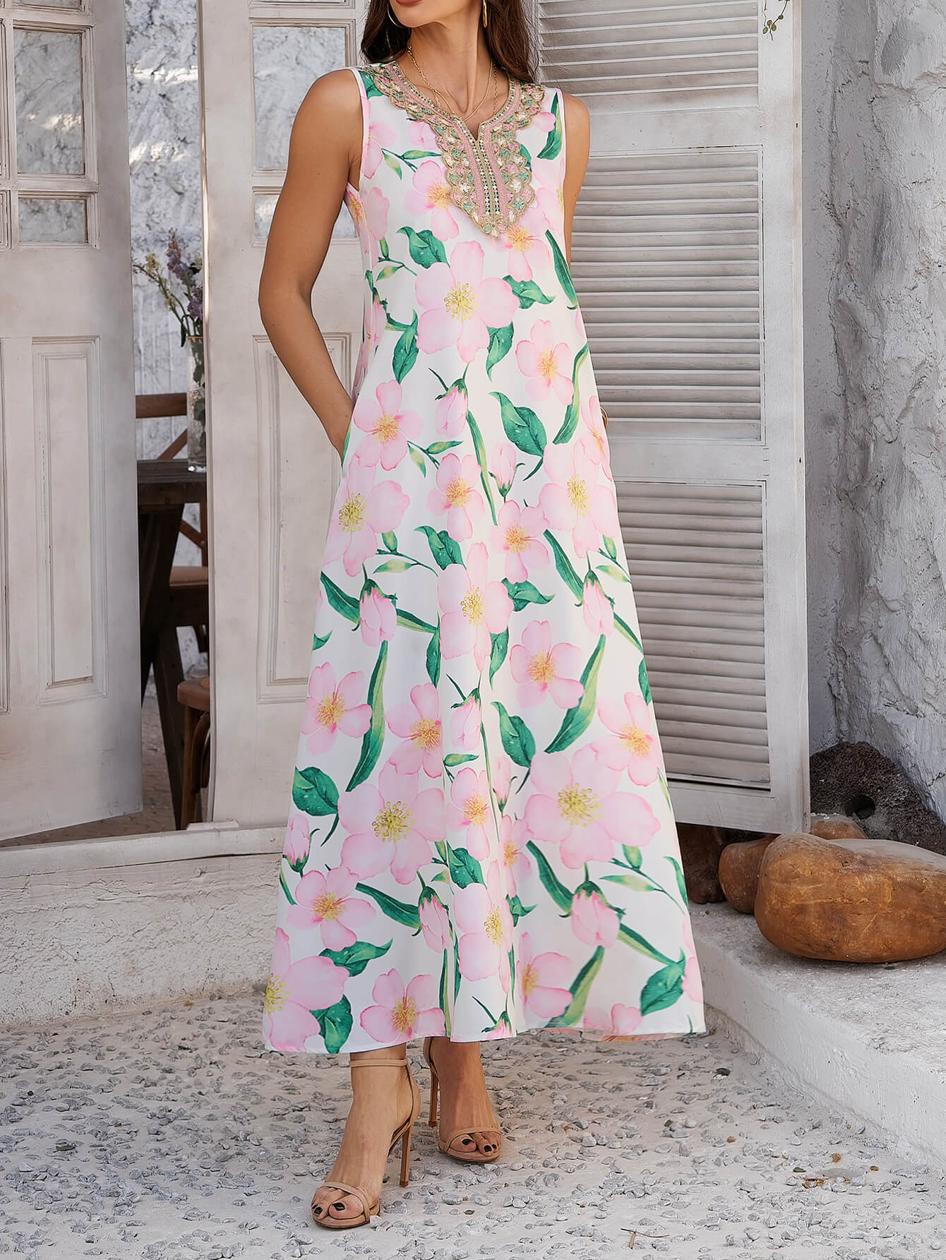 Women's Maxi Dress Sundress A Line Dress Vacation Casual Outdoor Going out Loose Fit Floral Sleeveless V Neck Pink Orange Summer Spring Women's Maxi Dress Sundress A Line Dress Vacation Casual Outdoor Going out Loose Fit Floral Sleeveless V Neck Pink Orange Summer Spring