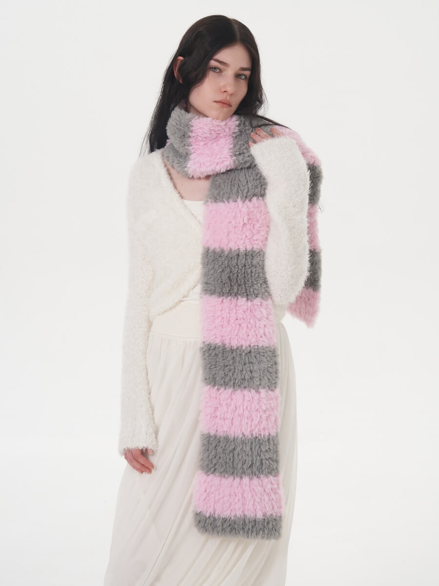 Clarita Fluffy Stripe Scarf - Pink