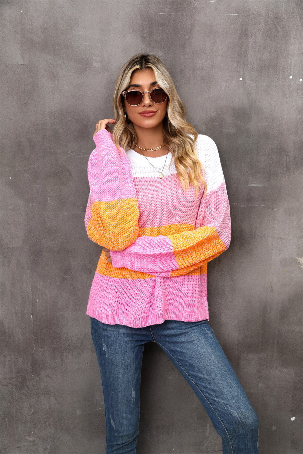 Chosen One Striped Knit Sweater - pink