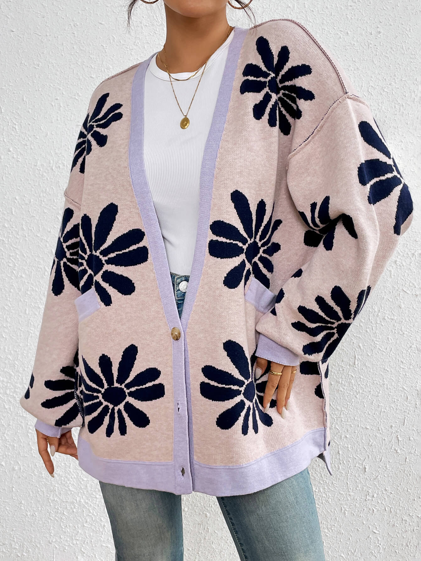 Janelle Floral Knit Cardigan - Pink