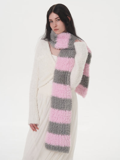 Clarita Fluffy Stripe Scarf - Pink