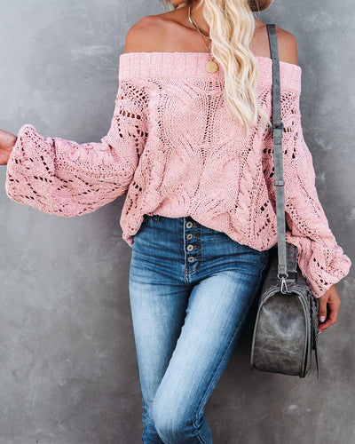 Dreamworld Off The Shoulder Pullover Sweater - Pink