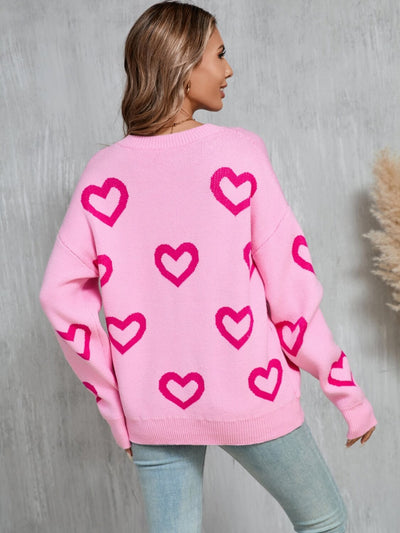 Open To Love Heart Prints Knit Sweater - Pink