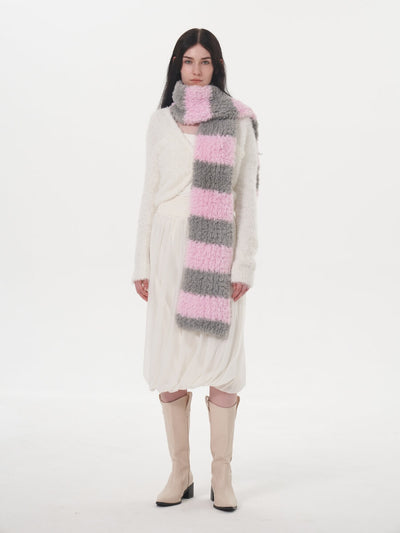 Clarita Fluffy Stripe Scarf - Pink