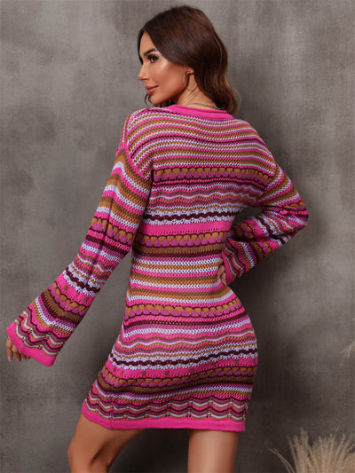 Alayah Striped Midi Sweater Dress - Pink