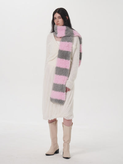 Clarita Fluffy Stripe Scarf - Pink