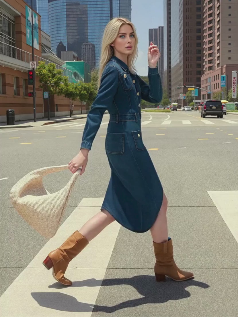 Country Roads Denim Midi Dress - blue