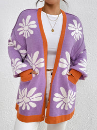 Janelle Floral Knit Cardigan - Purple