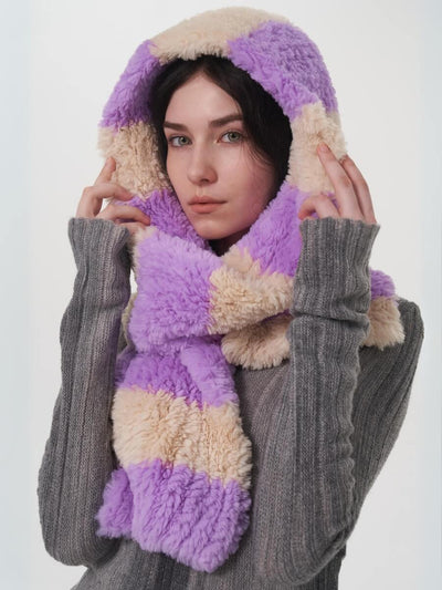 Clarita Fluffy Stripe Scarf - Purple