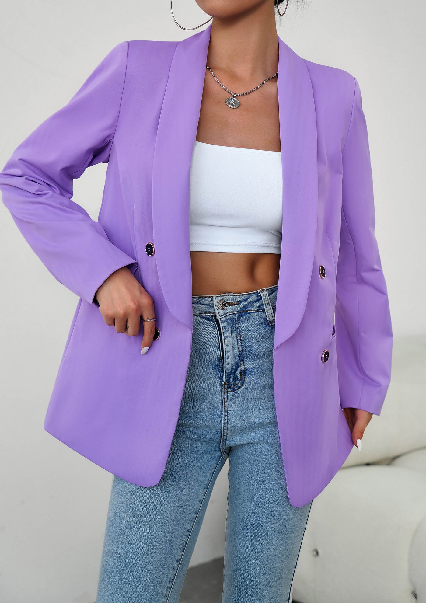 Uptown Girl Pocketed Blazer - Purple