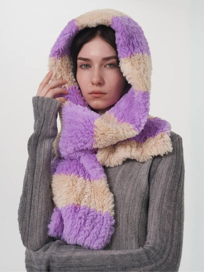 Clarita Fluffy Stripe Scarf - Purple