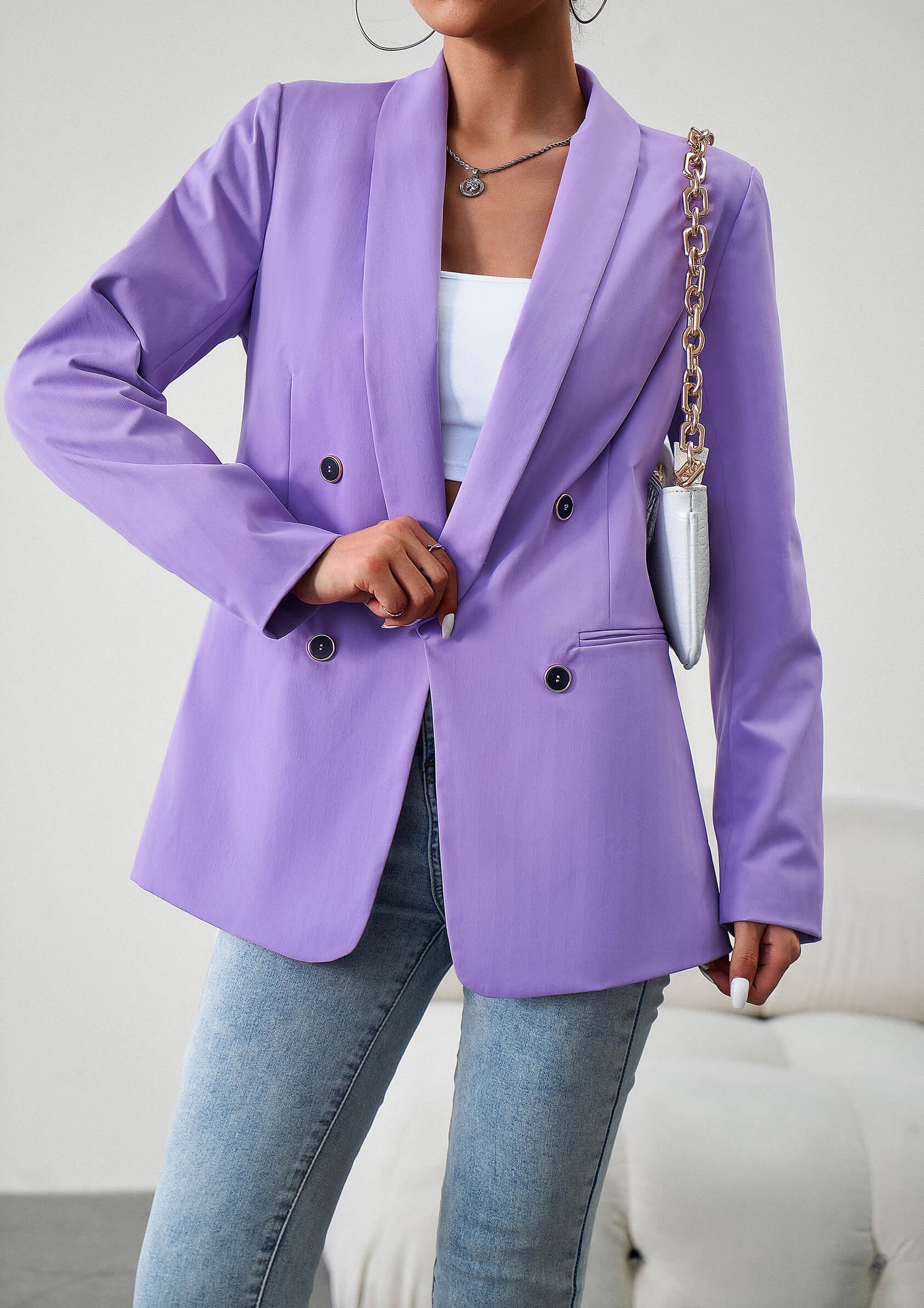 Uptown Girl Pocketed Blazer - Purple