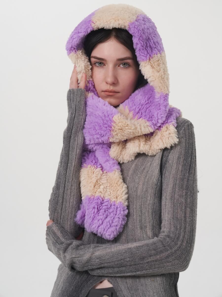 Clarita Fluffy Stripe Scarf - Purple