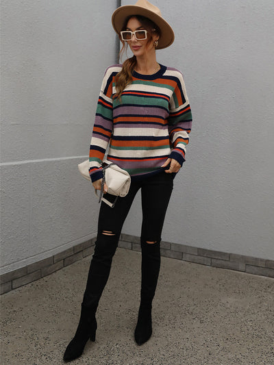 Nomad Dreams Multicolor Striped Sweater - Purple