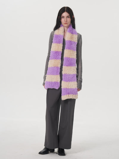 Clarita Fluffy Stripe Scarf - Purple