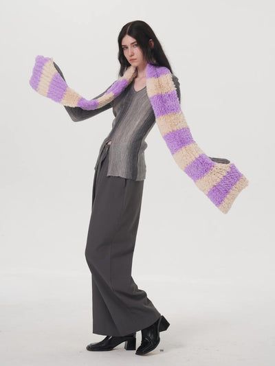 Clarita Fluffy Stripe Scarf - Purple