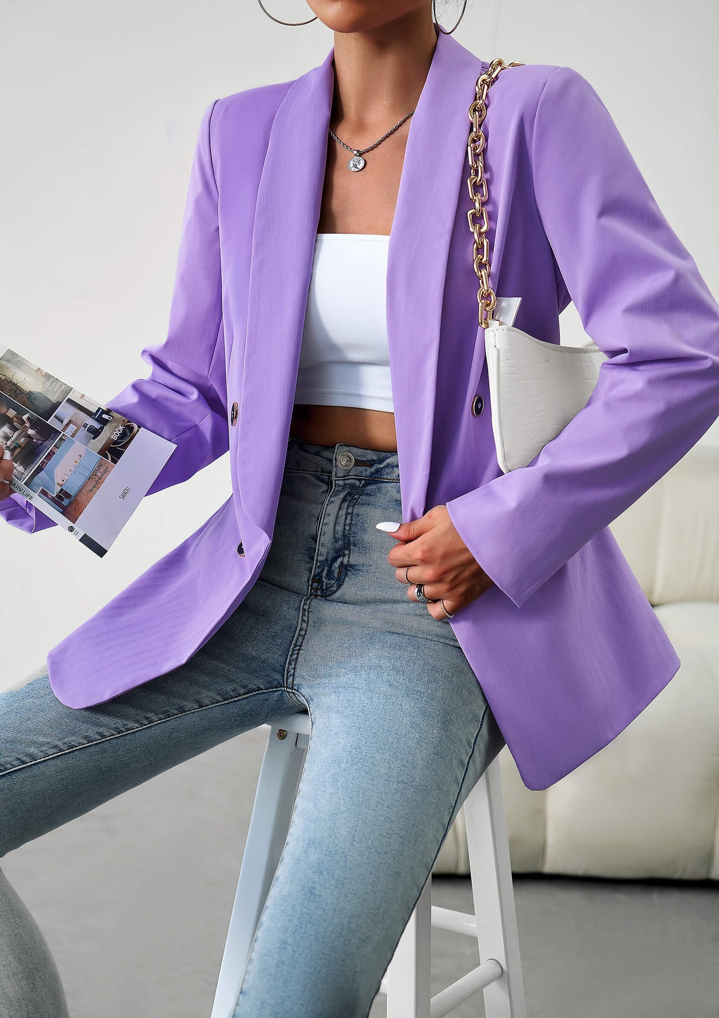 Uptown Girl Pocketed Blazer - Purple