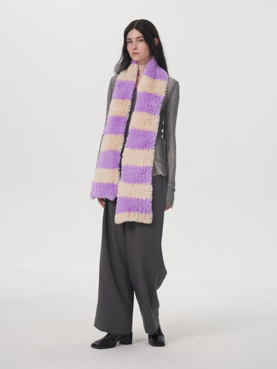 Clarita Fluffy Stripe Scarf - Purple