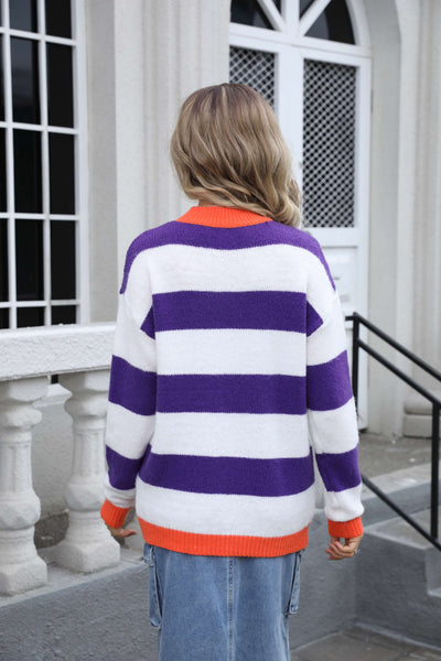 Own It Striped Knit Sweater - Purple