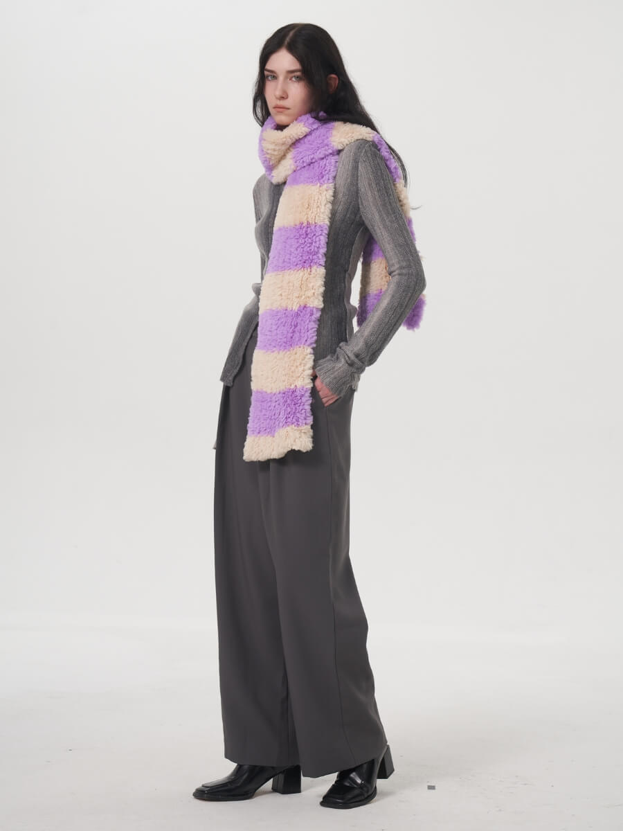 Clarita Fluffy Stripe Scarf - Purple