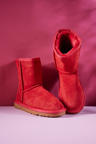 Smaibulun Ugg | Lovett Wool Blend Suede Shearling Boots - Red