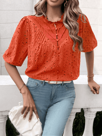 Ventura Eyelet Short Sleeve Blouse - Red