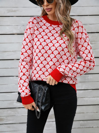 Lots To Love Check Heart Sweater - Red