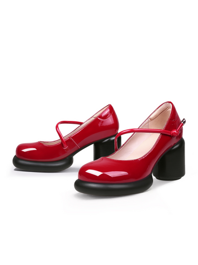 Spring Autumn Women Double Buckle Mary Janes Shoes Patent Leather