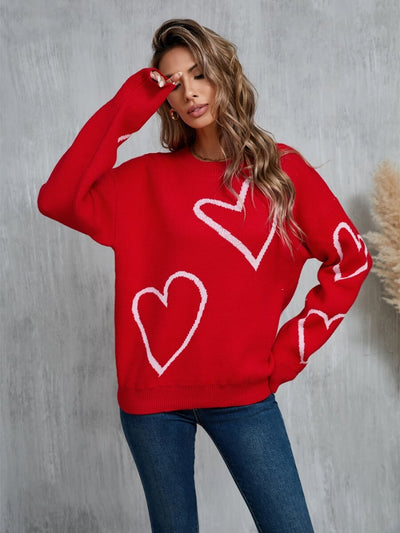 Blooming Hearts Crewneck Sweater - Red