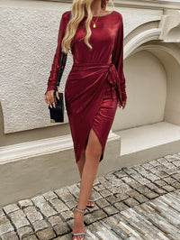 Set The Tone Metallic Cocktail Dress - Red