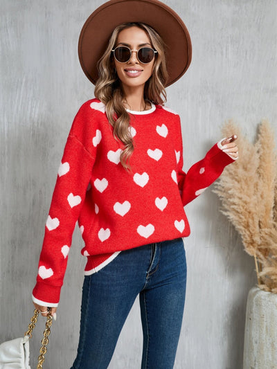 Fall In Your Heart Knit Sweater - Red