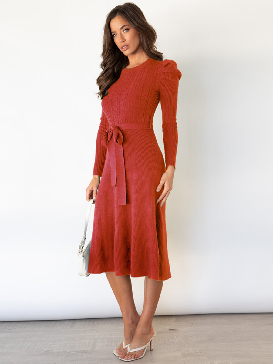 Robin Tie Waist Sweater Midi Dress- Red