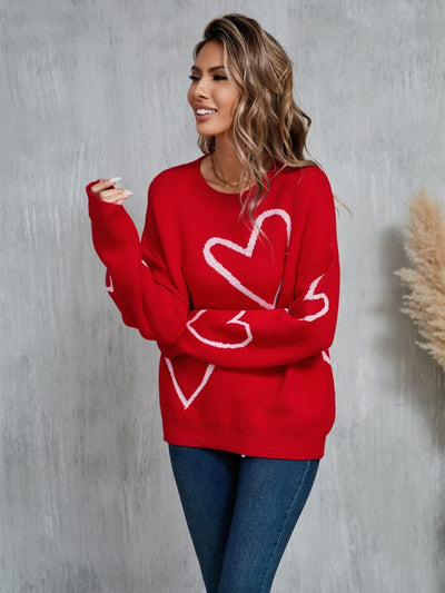 Blooming Hearts Crewneck Sweater - Red