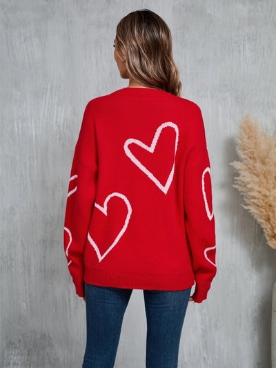 Blooming Hearts Crewneck Sweater - Red