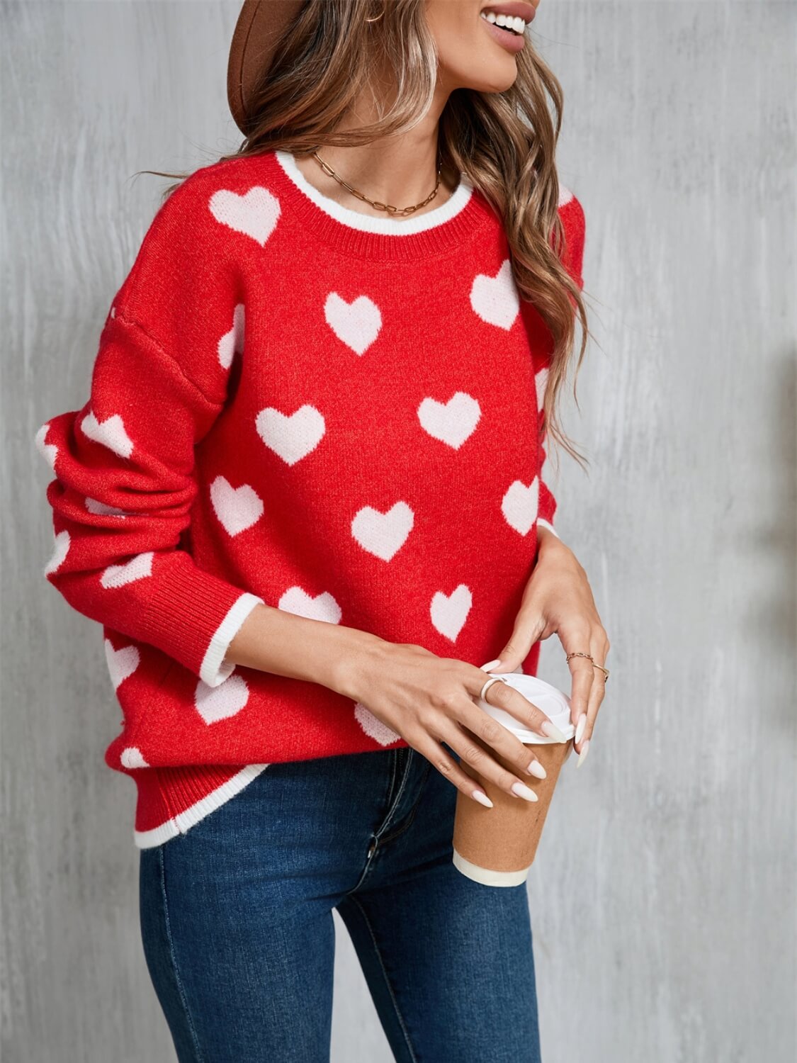 Fall In Your Heart Knit Sweater - Red