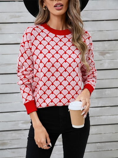 Lots To Love Check Heart Sweater - Red