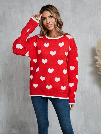 Fall In Your Heart Knit Sweater - Red